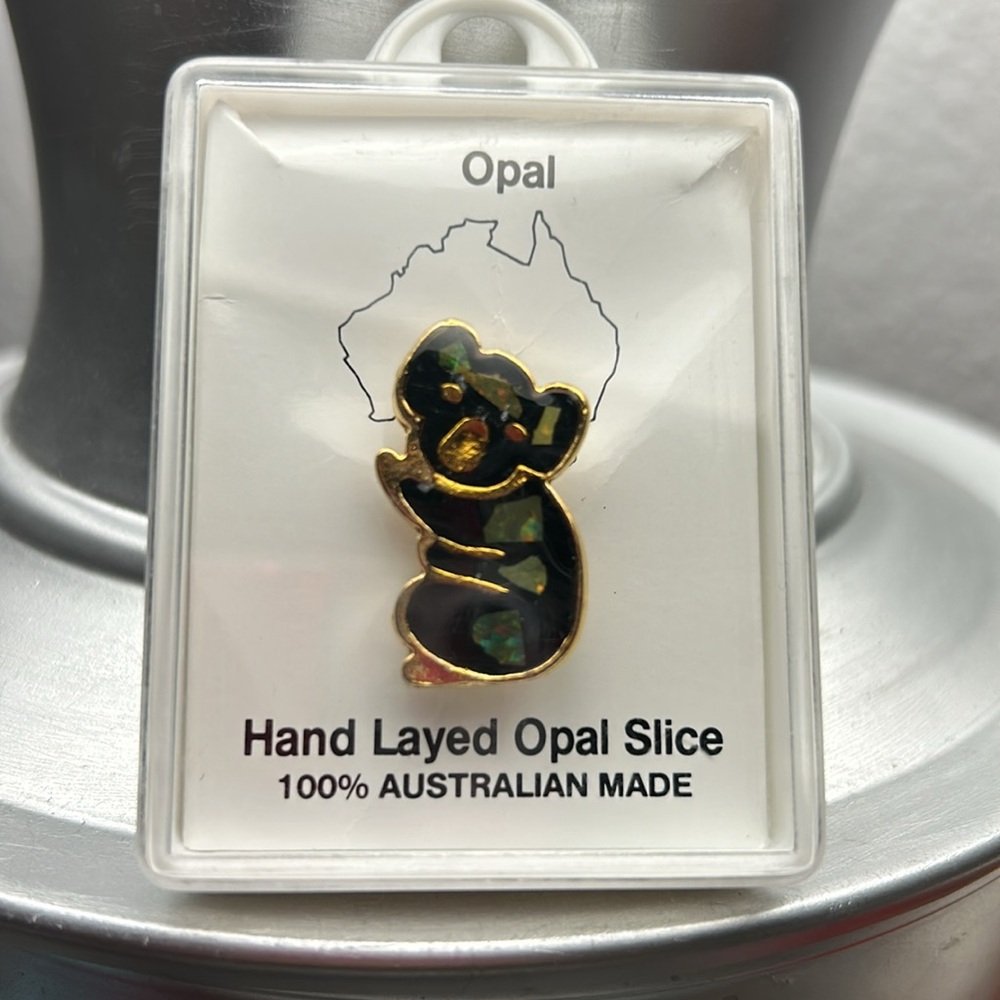 Vintage Koala Bear Opal Brooch Australian Layered Pin